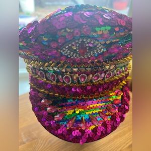 Military Cap Colorful Pink Sequin & Crystal Festival Captains Hat